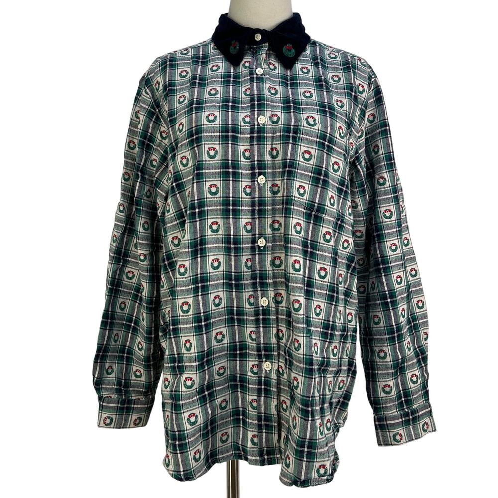 Vintage Christmas Wreath Button Up Shirt Bobbie Brooks